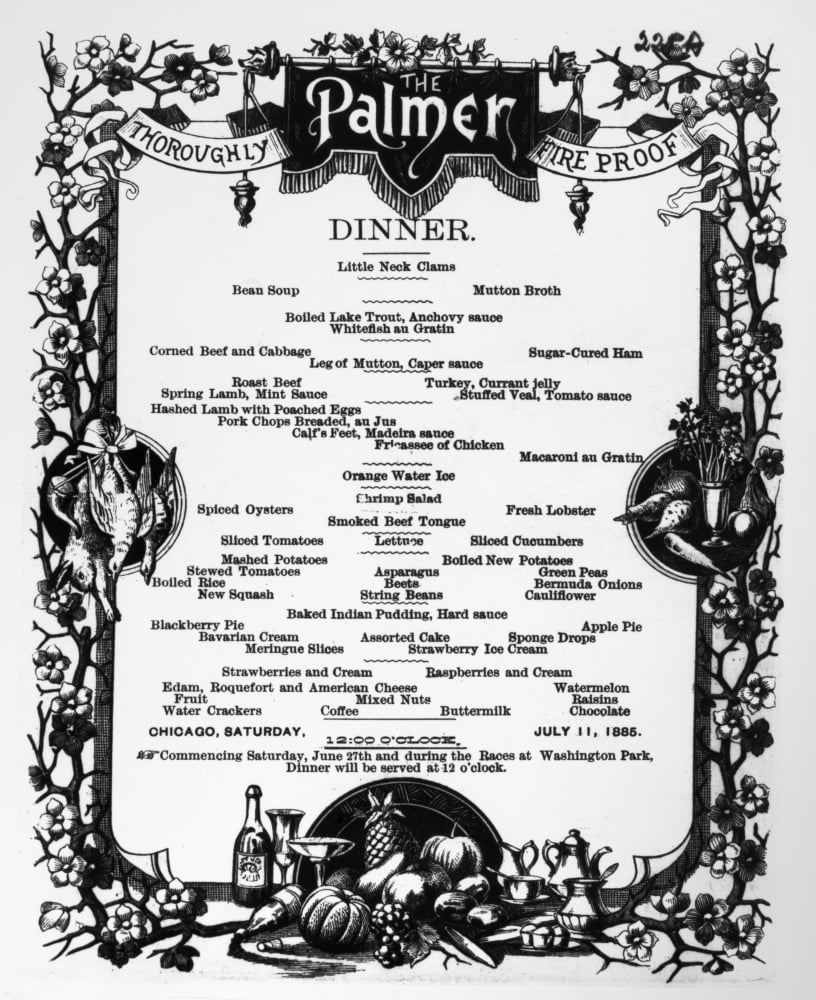 Menu Palmer House, 1885. /Ndinner Menu For Palmer House In Chicago