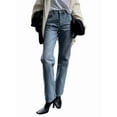 thumbnail image 1 of Jeans para Mujer, Pierna , Holgados, Cintura Alta, Estilo Boyfriend, Pierna Recta, Elásticos, de Mezclilla, Tendencia de Otoño Azul S, 1 of 9