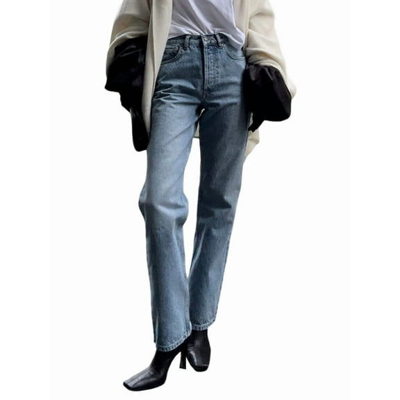 Jeans for Women Wide Leg Baggy High Waist Boyfriends Straight Leg Stretchy Denim Pants Trendy Fall Blue S