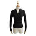 thumbnail image 2 of Bxsruta Women's Long Sleeve Wrap Top V Neck Ruched Blouse Slim Fit Workwear Shirt, 2 of 8