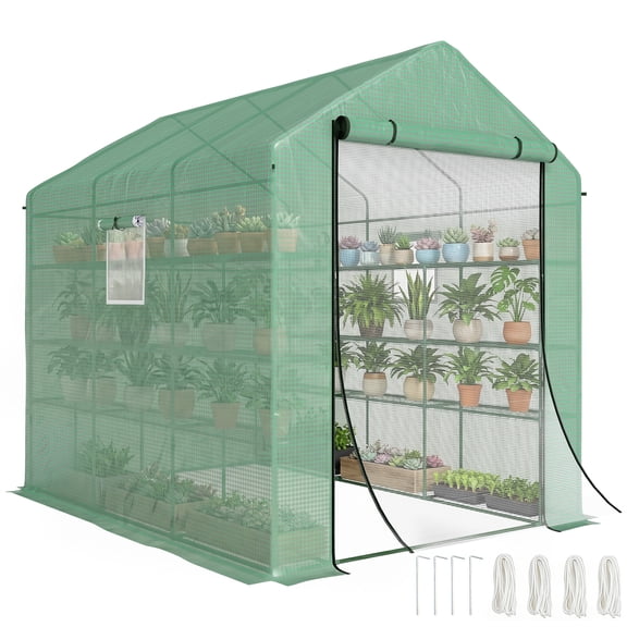 8' x 6' x 7' Temporary Greenhouse for Growing Flowers with Mesh Door & Windows Green