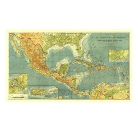 1922 Countries of the Caribbean Map Print Wall Art By National Geographic