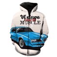 thumbnail image 1 of Sudadera con capucha y cremallera para hombre, diseño de coche clásico de dibujos animados, unisex, con estampado 3D, estilo hip hop, informal, de manga larga, genial., 1 of 6