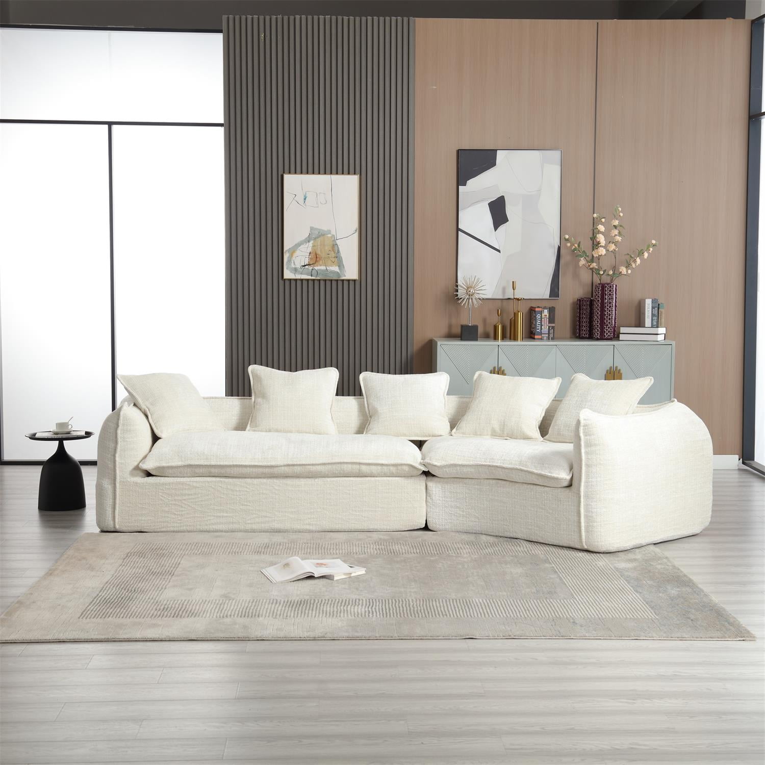 Demi Bonn 125" Modern Modular U-Shaped Sectional Sofa, Spacious 5-Seat Chenille Fabric Couch with Plush Pillows for Living Room, Minimalist Cloud-Style, Beige