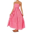 thumbnail image 3 of Robe Maxi à Rayures pour Femme, Dos Smocké, Bretelles Spaghetti, Découpes, Fluide, Évasée, Longue, Rouge Melon D\'eau, L, 3 of 8