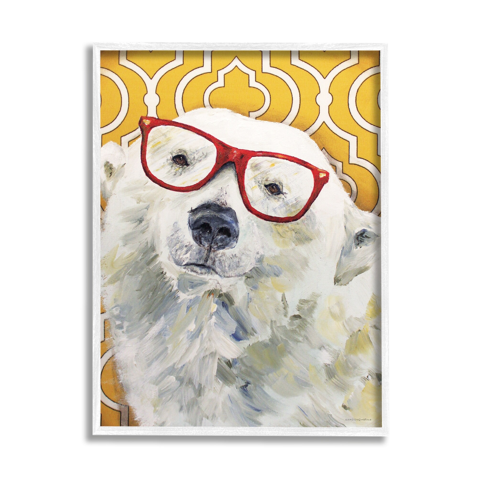 Stupell Industries Polar Bear Red Glasses Bold Yellow Geometric Pattern, 24 x 30, Design by Kamdon Kreations