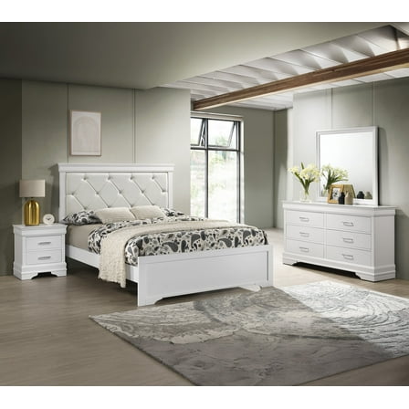 Modern Crisp White Finish 5pc Queen Size Upholstered Luxurious Bed Set Furniture