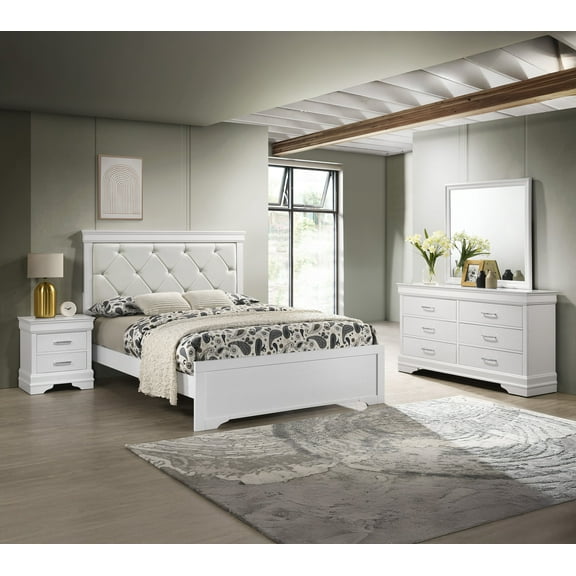 Modern Crisp White Finish 4pc Twin Size Upholstered Luxurious Bed Set Furniture