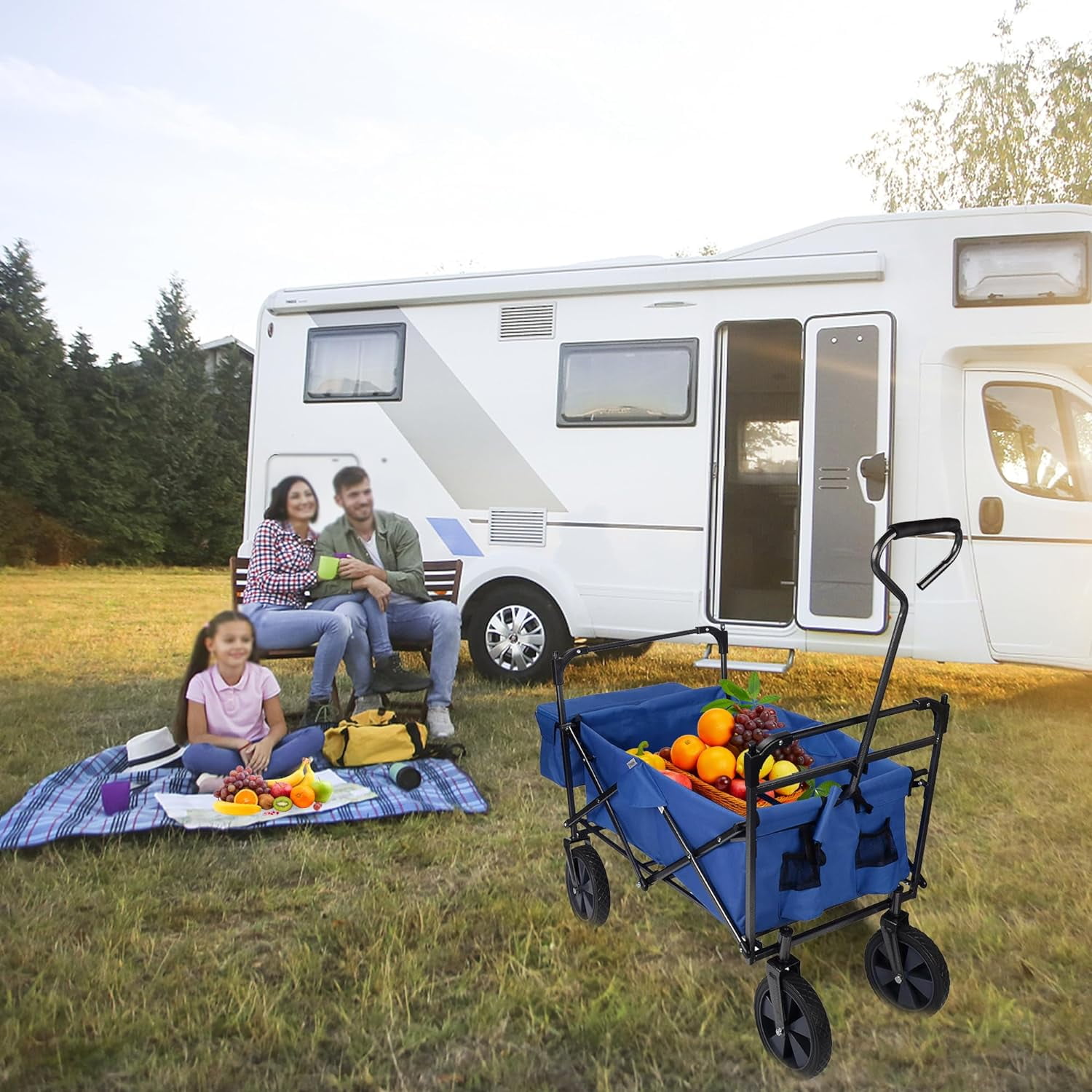 Chariot De Plage Pliable Hillvert HT-Twin 300 – Capacité 300 Kg, 4 Roues Caoutchouc, Revêtement Imperméable, Poignée Rembourrée