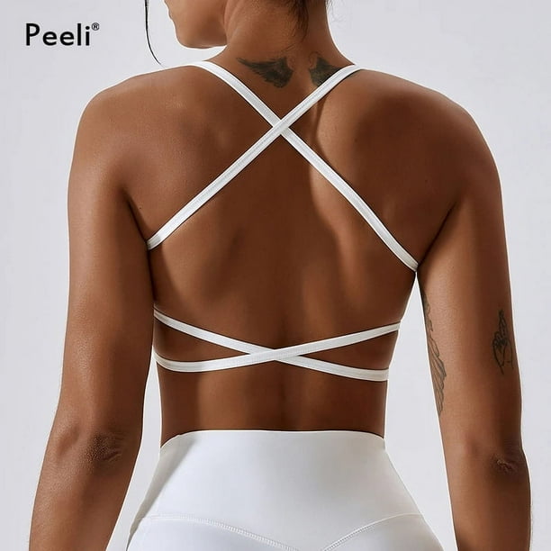 Sujetador deportivo con espalda descubierta para mujer sujetadores cruzados en la espalda para Yoga Top de entrenamiento Top corto de gimnasia ropa interior deportiva para correr ropa deportiva Bodega...