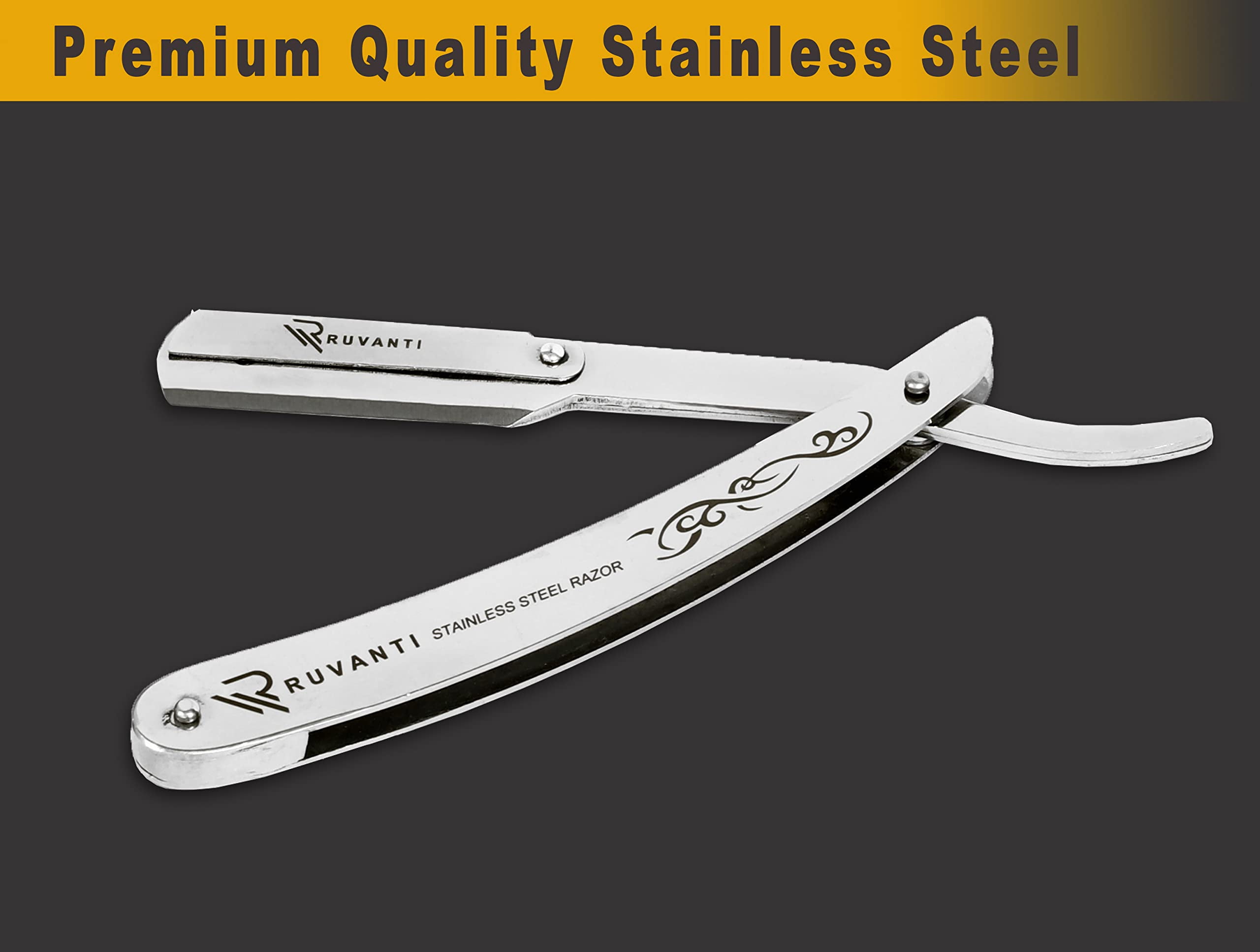 (3 pack) Ruvanti Straight Edge Razor for Professional Barbers, Best for Salon and Home Use - for Men's Shave (Silver)