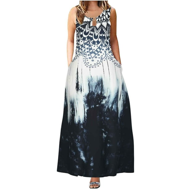 Vestido retro con cuello redondo, sin mangas, cómodo, de verano, a la moda para mujer Pompotops ghjkhdj5466