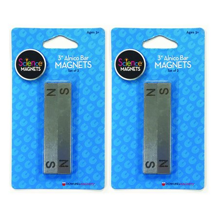 Dowling Magnets Alnico Bar Magnets, 3", N/S Stamped, 2 Per Pack, 2 Packs