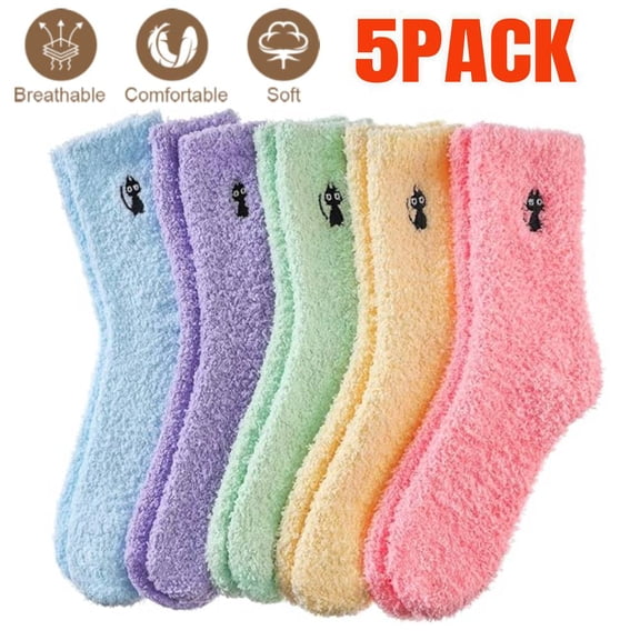 5 Pairs Winter Socks, Women's Super Soft Fuzzy Cozy Home Sleeping Socks Microfiber Winter Warm Slipper Socks