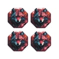 thumbnail image 1 of Vsdgher Dessous de Verre en Cuir Imprimé Tête de Loup Rouge pour Boissons, Ensemble de 4 sous-Verres Durables pour Protection de Table, Décoration Intérieure Luxueuse et Cadeau de Pendaison de Crémaillère-Octogone, 1 of 6