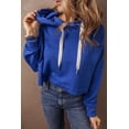 thumbnail image 3 of Women's Dark Blue Drop Shoulder Cropped Hoodie with Drawstring | (US 4-6)S, 3 of 8