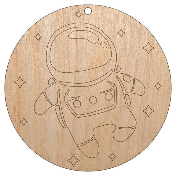 Cute Astronaut in Space with Stars Wood Holiday Christmas Tree Ornament Unfinished DIY Pre-Drilled Craft