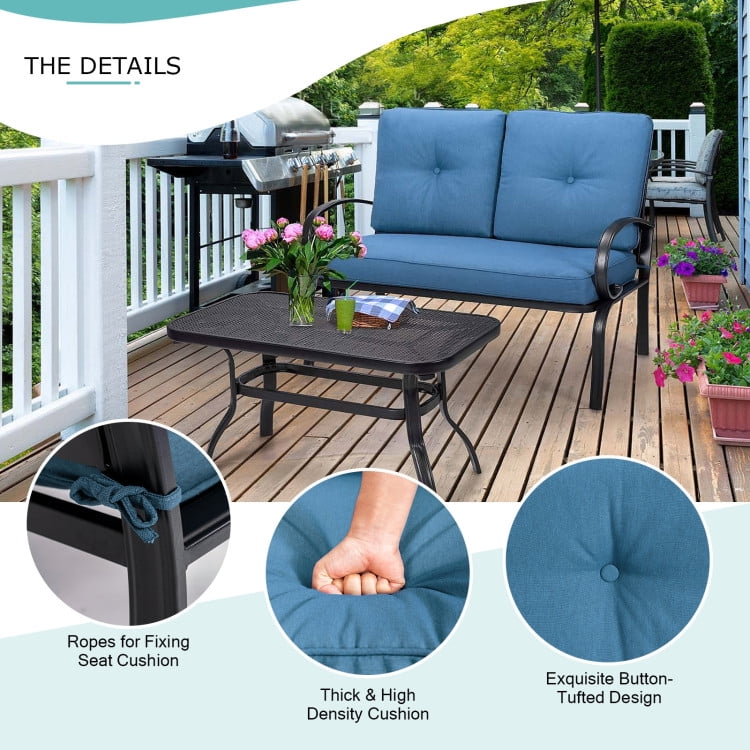 Aimee Lii 2 Pieces Patio Outdoor Cushioned Coffee Table Seat, 2 Seat Outdoor Sofa, Blue Aimee Lii 2 Pieces Patio Outdoor Cushioned Coffee Table Seat, 2 Seat Outdoor Sofa, Blue