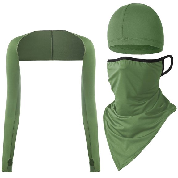 Ahabrexf Face Mask Set, 3-Pc Outdoor Sports Combo with Ice Silk Ear-Hanging Towel, Sunscreen Shawl and Inner Lining Hat