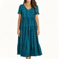 thumbnail image 3 of Iyufng Women's Checkered Dresses V-Neck Short-Sleeve Pleated Dress, 3 of 6