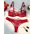 thumbnail image 4 of Ausing&nbsp;Womens Sexy Lingerie Set Floral Lace Ladies Sheer Mesh Embroidered Bra Panty Sets Two Piece Matching Push-Up Bra and Underwear S Burgundy, 4 of 6