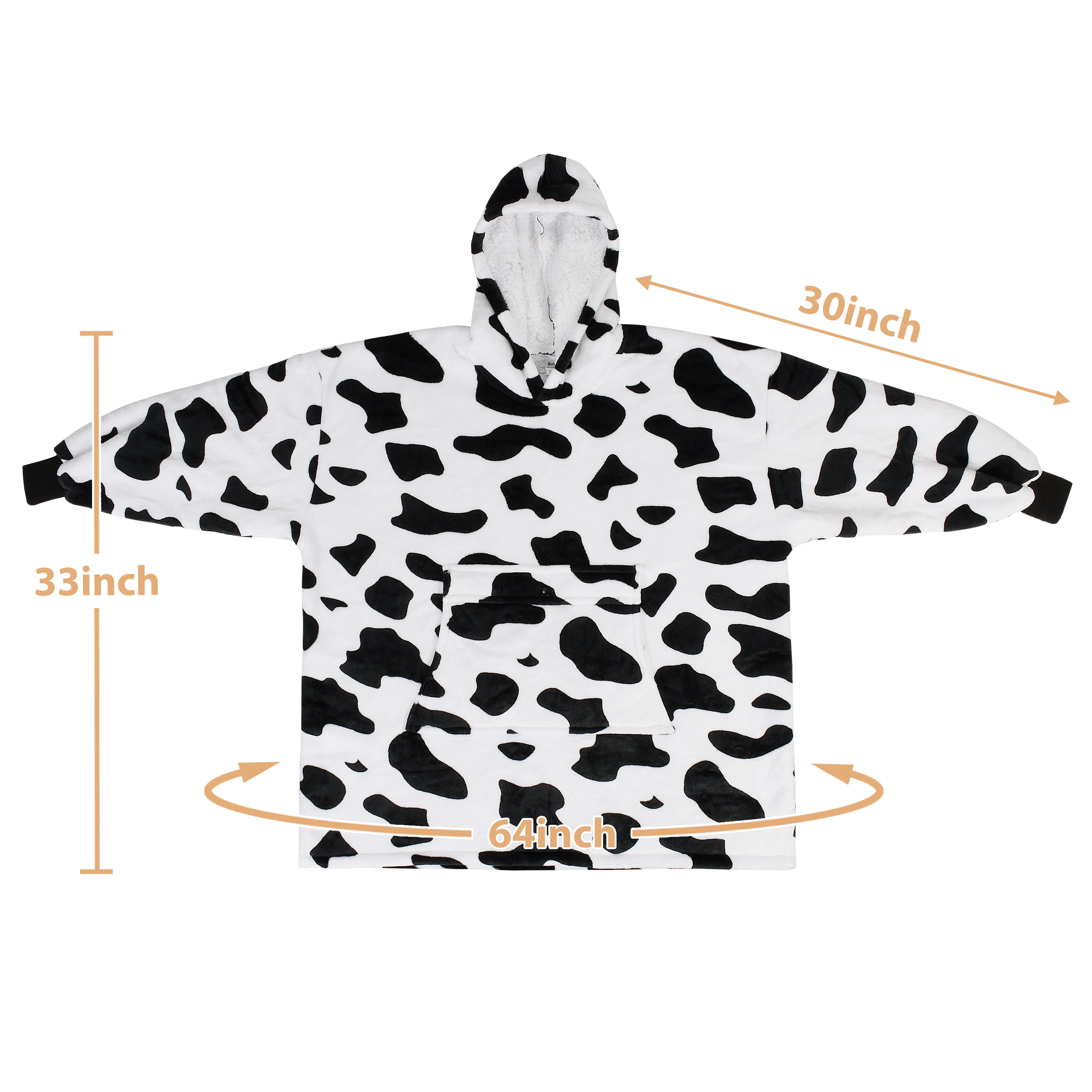 Catalonia Cow Print Kid's Oversized Wearable Blanket Hoodie Sweatshirt,  Comfortable Fleece  Pullover for 7-16 yr Teens Youth, Cow Gift for Cow Lovers