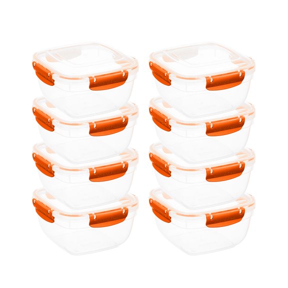 Superio Lock and Fresh Airtight Food Storage Containers with Lids for Kitchen Pantry Organization , BPA Free, Lunch, and Meal Prep Plastic Containers, 48 oz. Square Sealed Container, Orange, 8 pack