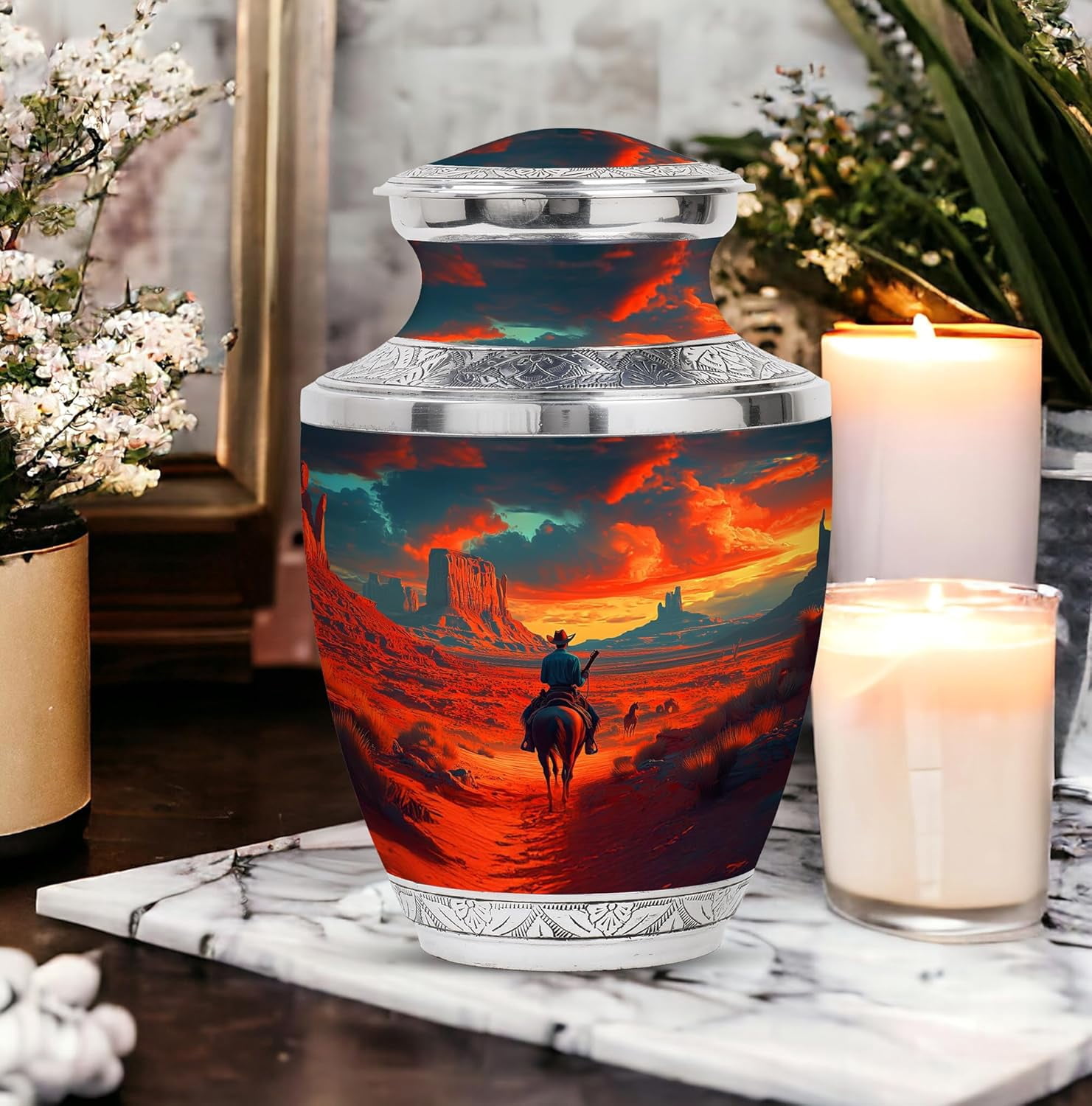 Cowboy Urn - Large Urn For Ashes Adult Male - Urn For Ashes For Women - Cremation Urns For Human Ashes - Urns For Human Ashes - Urn For Ashes Adult Male - Burial Urn Size 10 Inch