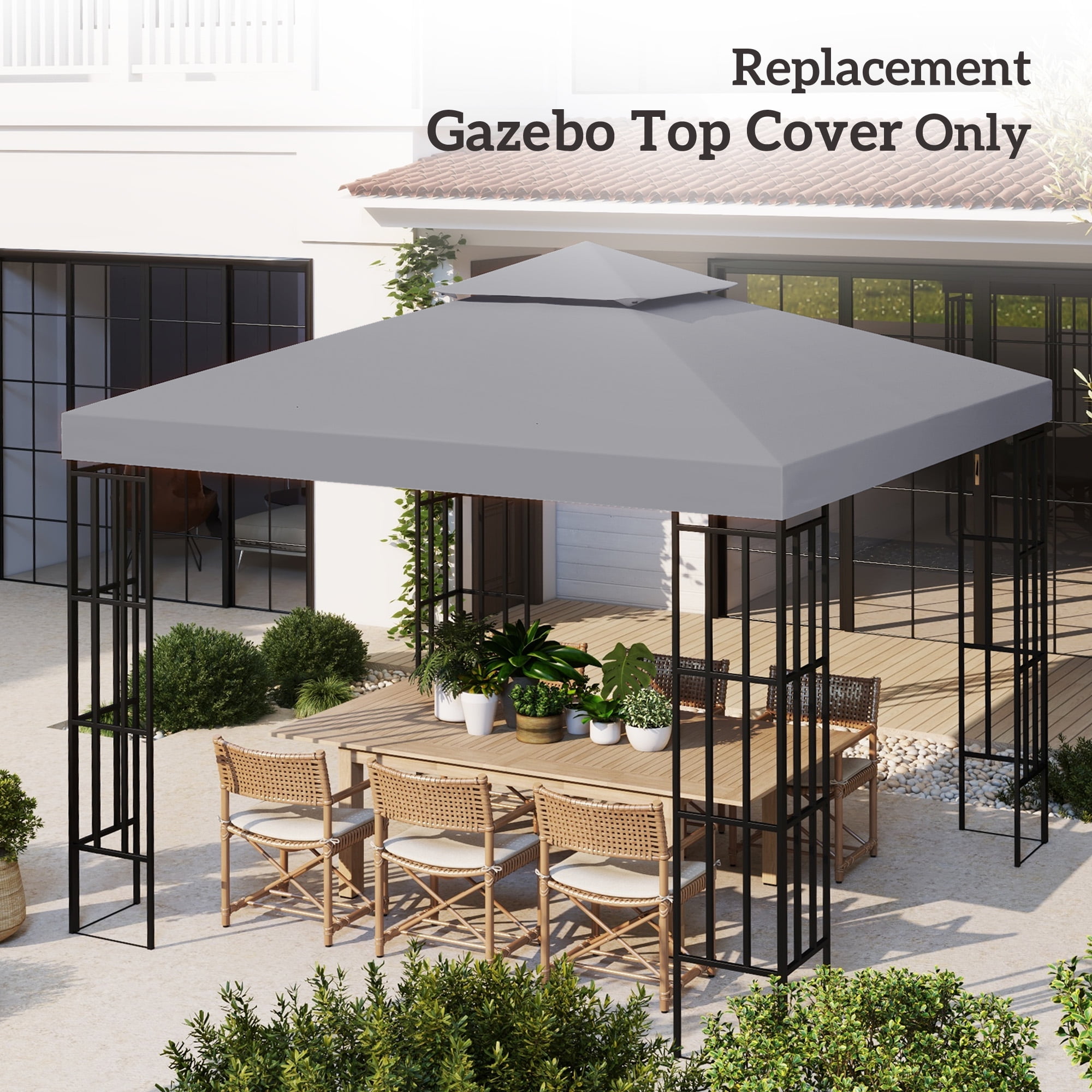 Outsunny Gazebo Replacement Canopy for Model 01 -0153, 2-Tier Top Cover for 9.84' x 9.84' Outdoor Gazebo, Gray (TOP ONLY)