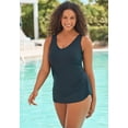 thumbnail image 3 of Swim 365 Women's Plus Size Sarong V-Neck Tummy Control One-Piece Swimsuit, 3 of 6