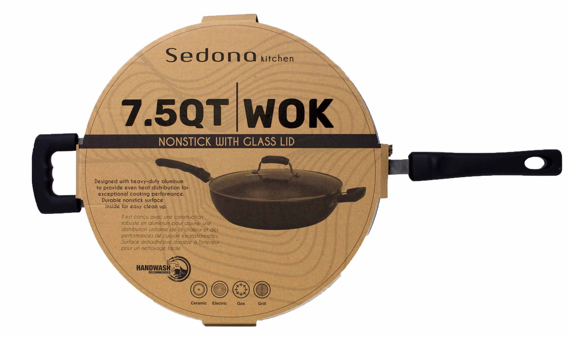 Una Aluminium Non Stick Induction Safe Wok Cooking Pot Pan With Glass Lid Black 
