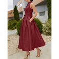 thumbnail image 6 of Burgundy Sleeveless High-Neck A-Line Midi Dress With Belted Waist, 6 of 9