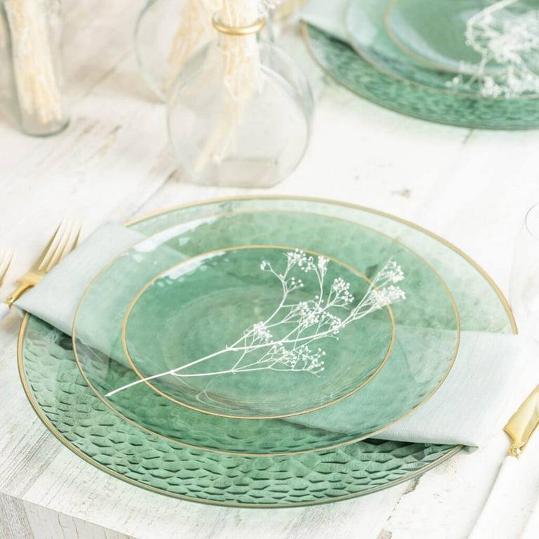 EcoQuality Green Transparent Dinner Set Round Plastic Plates with
