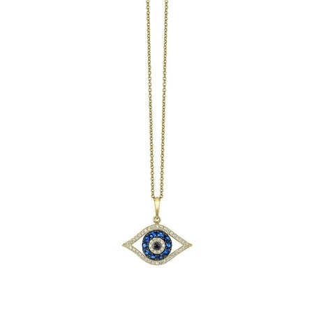 Novelty Sapphire Diamond & Black Diamond Eye Pendant Necklace