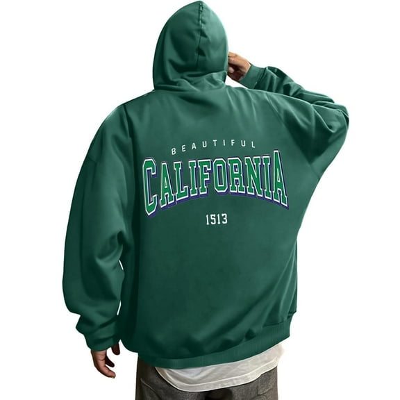 sususu Hoodies for Men With Zipper Letter Print Hooded Sweatshirt Casual Pullover With Front Pocket Comfortable Streetwear For Daily Wear,Dark Green,XXL