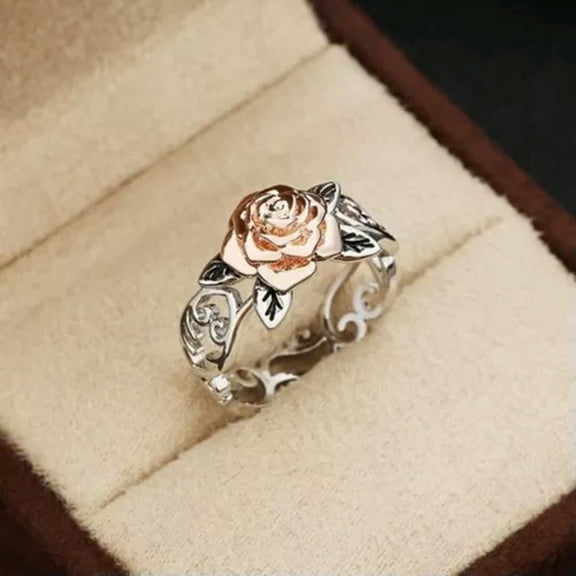 HOOUN Rose Flower 925 Silver Gold Floral Ring Women Wedding Fashion Jewelry Size 6-10-9