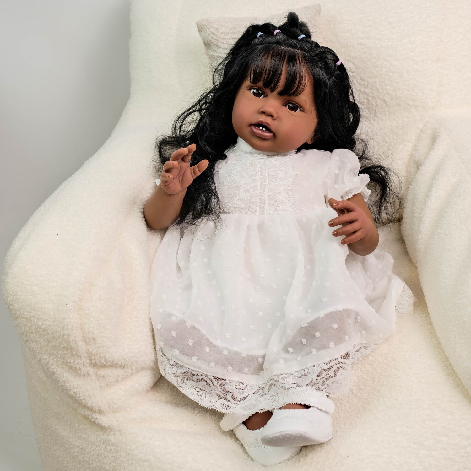 Black Reborn Baby Dolls Cloth Body 24 inch, Realistic Curly Hair, Lifelike Black Adorable African American Newborn with Accessories for Age 3+