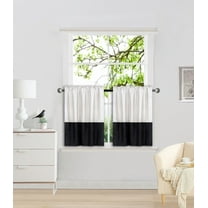 1 SET ANY CURTAIN SEMI SHEER ROD POCKET PANEL 2 TONE SOLID COLORS IVORY / BLACK CAN SEE THRU TREATMENT WINDOW KITCHEN, BATHROOM SIZE 30" WIDE X 36" LENGTH