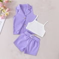 thumbnail image 2 of Edvintorg 4-8Years Summer Kids Clothes Girls Clearance Solid Color Sleeveless Turn Down Collar Button Jacket + Halter Top + Shorts Three-Piece Set School Girl Outfit For Kids, 2 of 3