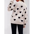 thumbnail image 6 of Women'S Fall Winter Mock Neck Long Sleeve Cute Heart Pattern Loose Knit Pullover Sweaters Black Color M, 6 of 7
