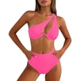 thumbnail image 2 of cocolona Womens One-shoulder Bikini Sets Summer Cute Solid Color Two Piece Swimsuits Vacation Beach Swimwear, 2 of 6