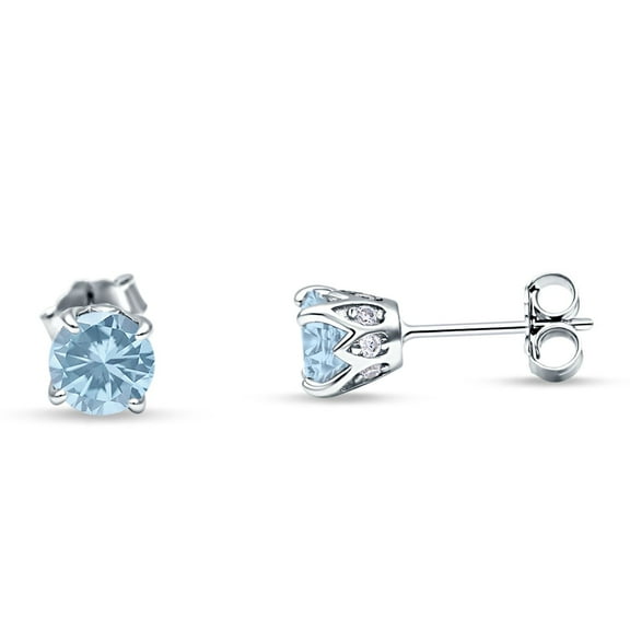 Blue Apple Co. Round Hidden Halo Stud Women Earring Simulated Aquamarine 925 Sterling Silver