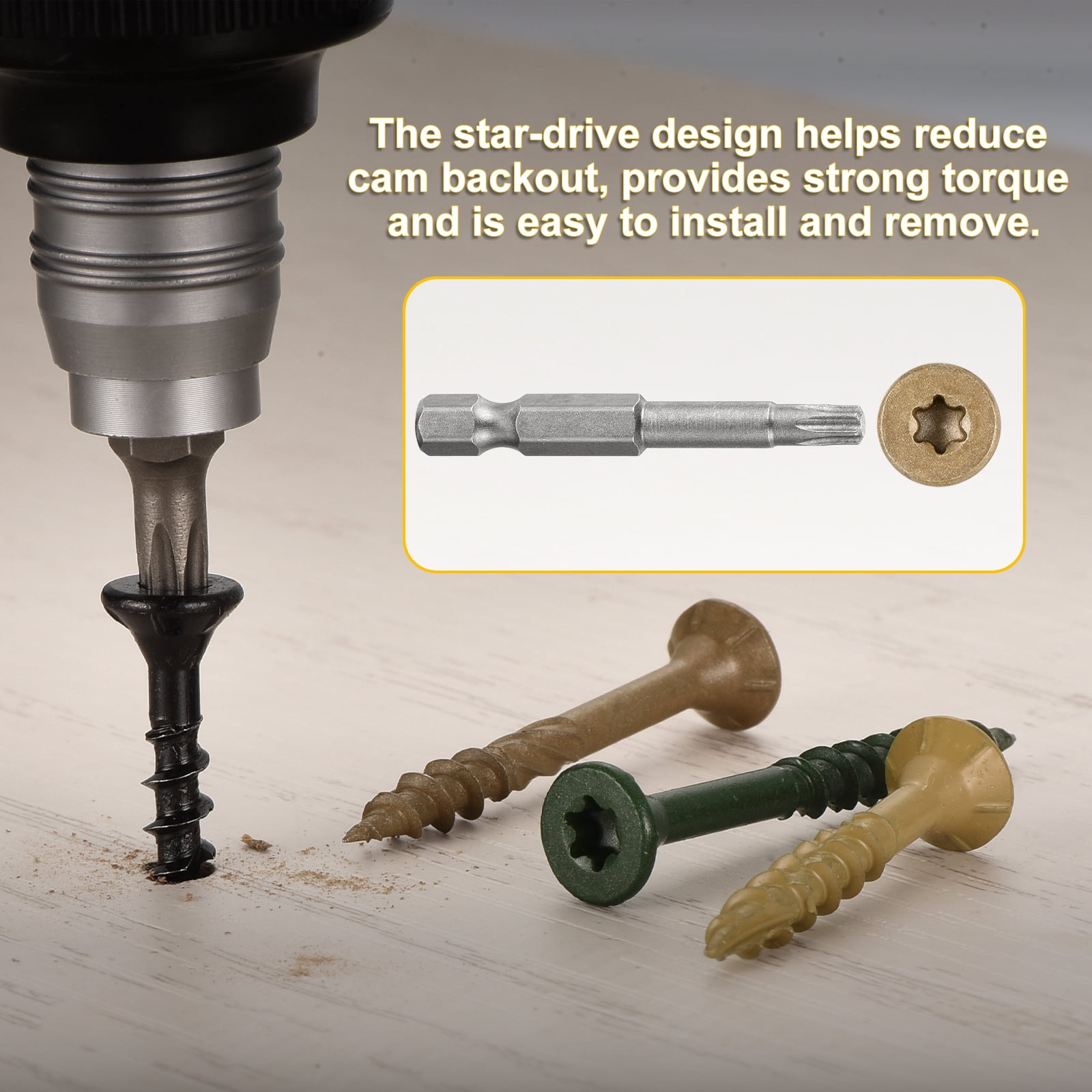 #8x1-3/4" Deck Screws - 300Pack - Good for Decks, Fences, Frames, Farms, Outdoor Furniture - Carbon Steel Wood Screws Decking Screws W/ T25 Torx Star Drive Bit - Tan