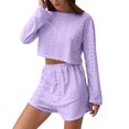 thumbnail image 2 of SAZBJOJN Pajamas for Women Set 2 Piece Simple Long Sleeve Top And Shorts Comfy Sleepwear Set Casual Soft Breathable Loose Loungewear Womens Pajama Sets Purple Size L, 2 of 4