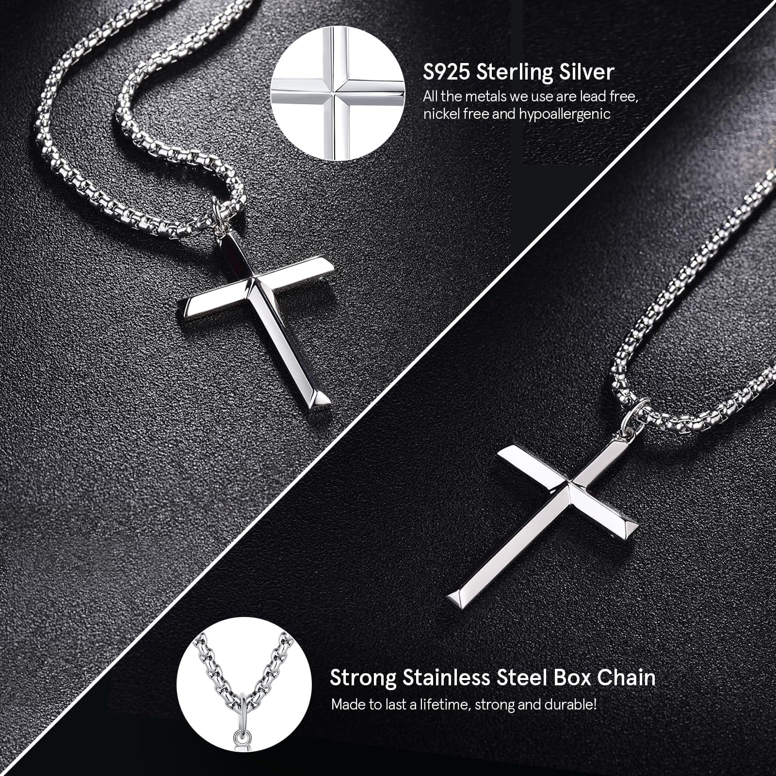 Fancime Gold Plated 925 Sterling Silver Edgy Gothic Cross Pendant