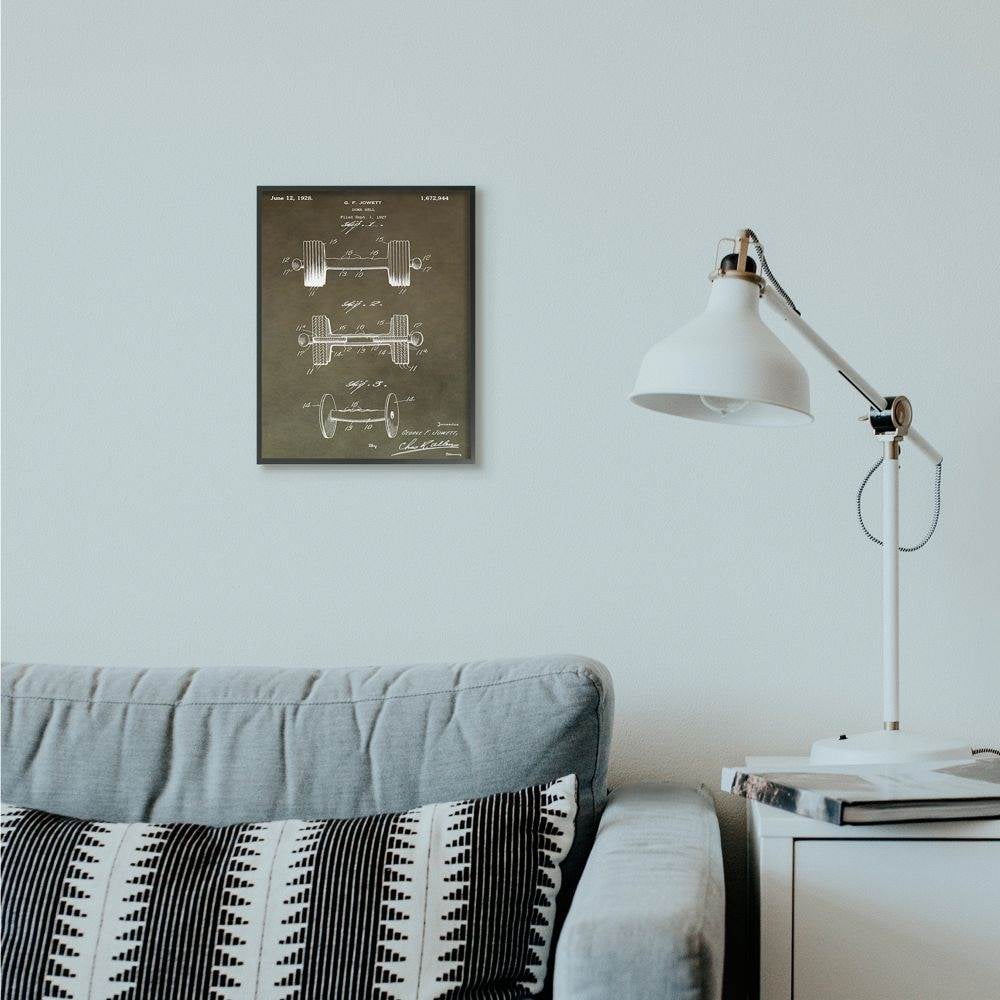 Stupell Industries Patent Vintage Barbell Brown Texture Design Framed Giclee Texturized Art by Daniel Sproul