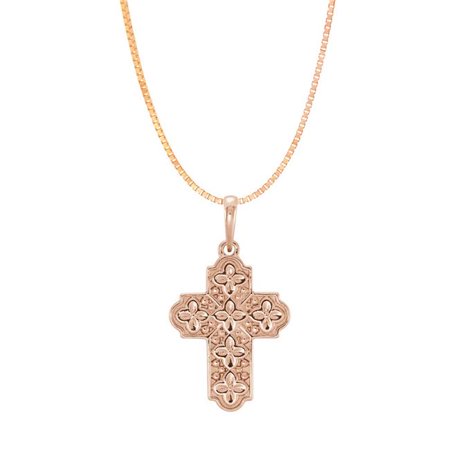 14k Floral Design - 14K Rose Gold Vermeil Ornate Floral Designs Cross Pendant