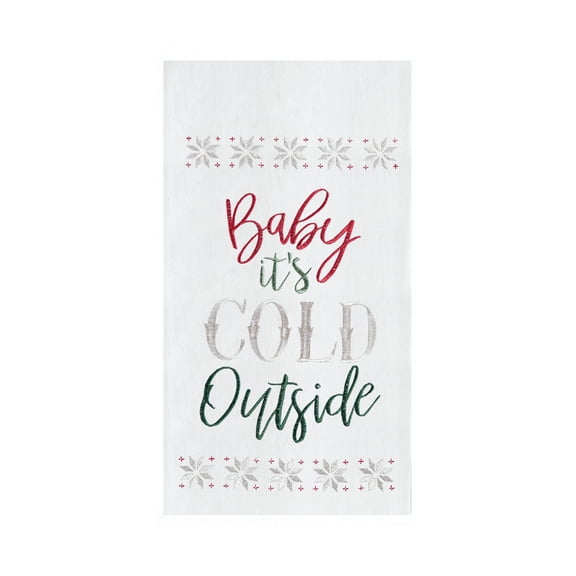 "Baby It's Cold Outside" Embroidered 100% Cotton Flour Sack Christmas Dishtowel