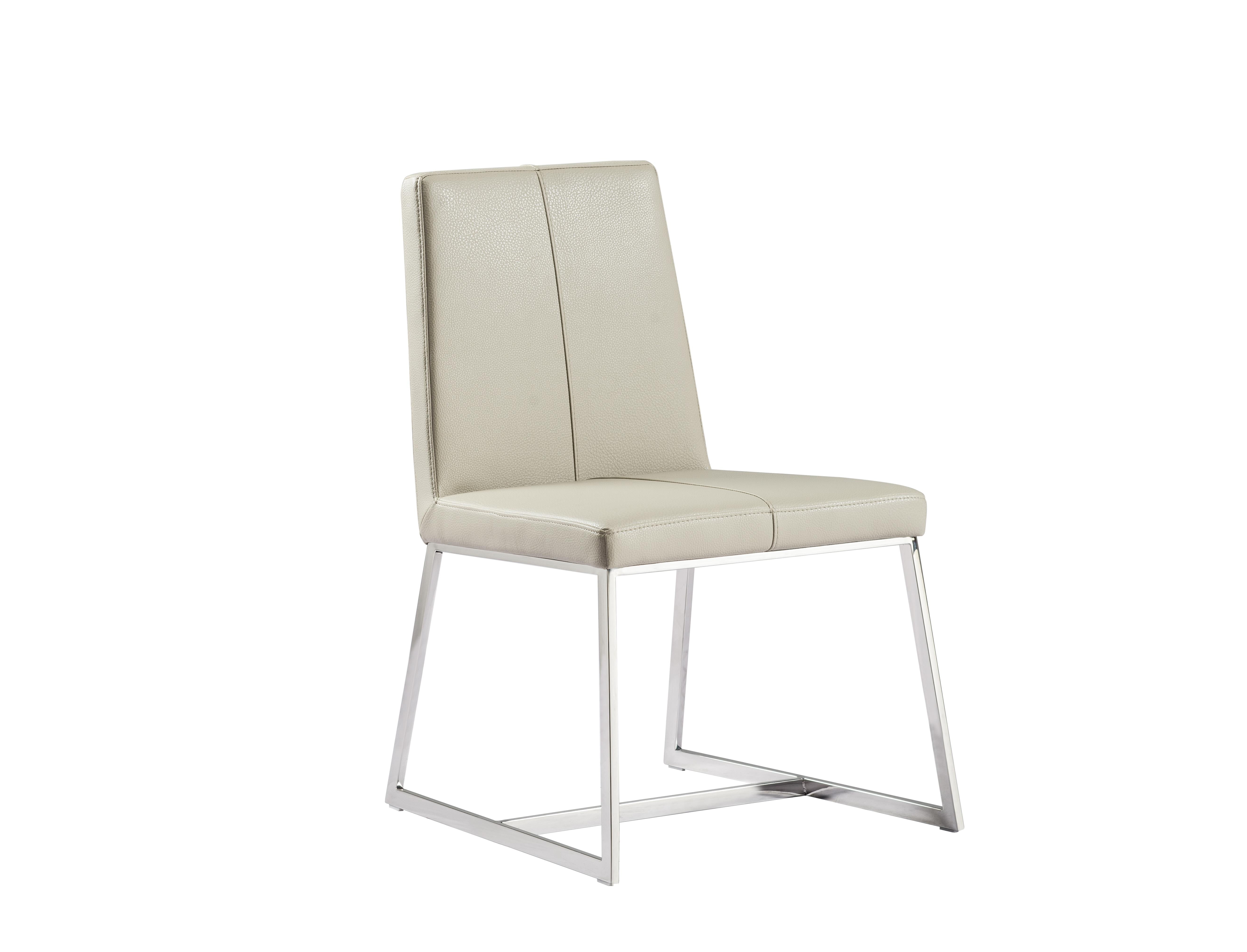 Egypto Dining Chair, Faux Leather-Color:Taupe,Finish:Polished Stainless