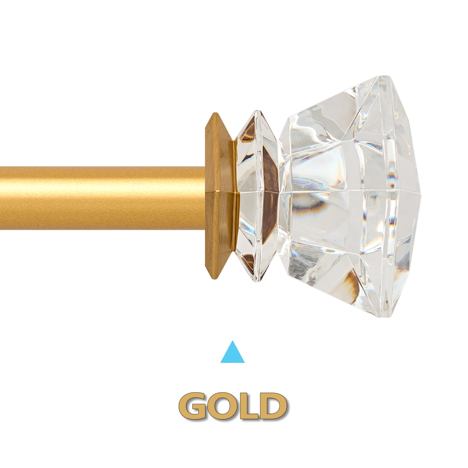Curtain Rods 30-55" Gold Adjustable drapery rod with 60mm clear square finials and 3 piece wall brackets. 2PACKS